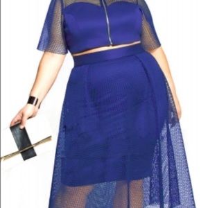 2PC Knit Skirt Set with Crop Top in Blue and Pink